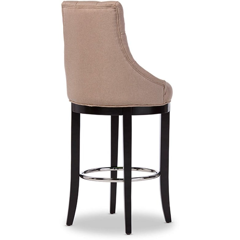 Baxton Studio Harmony Modern and Contemporary Button-tufted Beige Fabric Upholstered Bar Stool with Metal Footrest Baxton Studio-Bar Stools-Minimal And Modern - 4