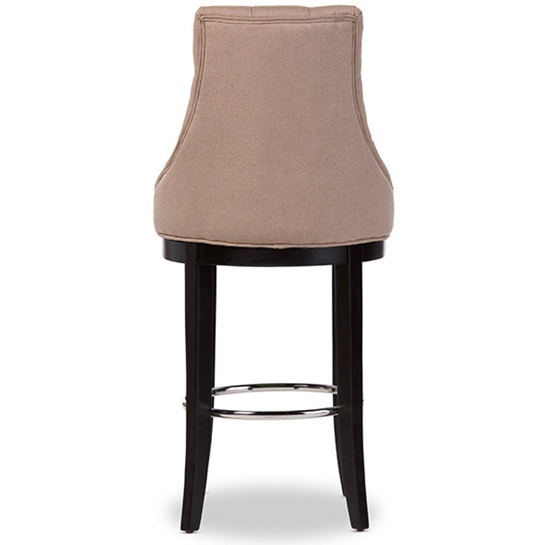 Baxton Studio Harmony Modern and Contemporary Button-tufted Beige Fabric Upholstered Bar Stool with Metal Footrest Baxton Studio-Bar Stools-Minimal And Modern - 5