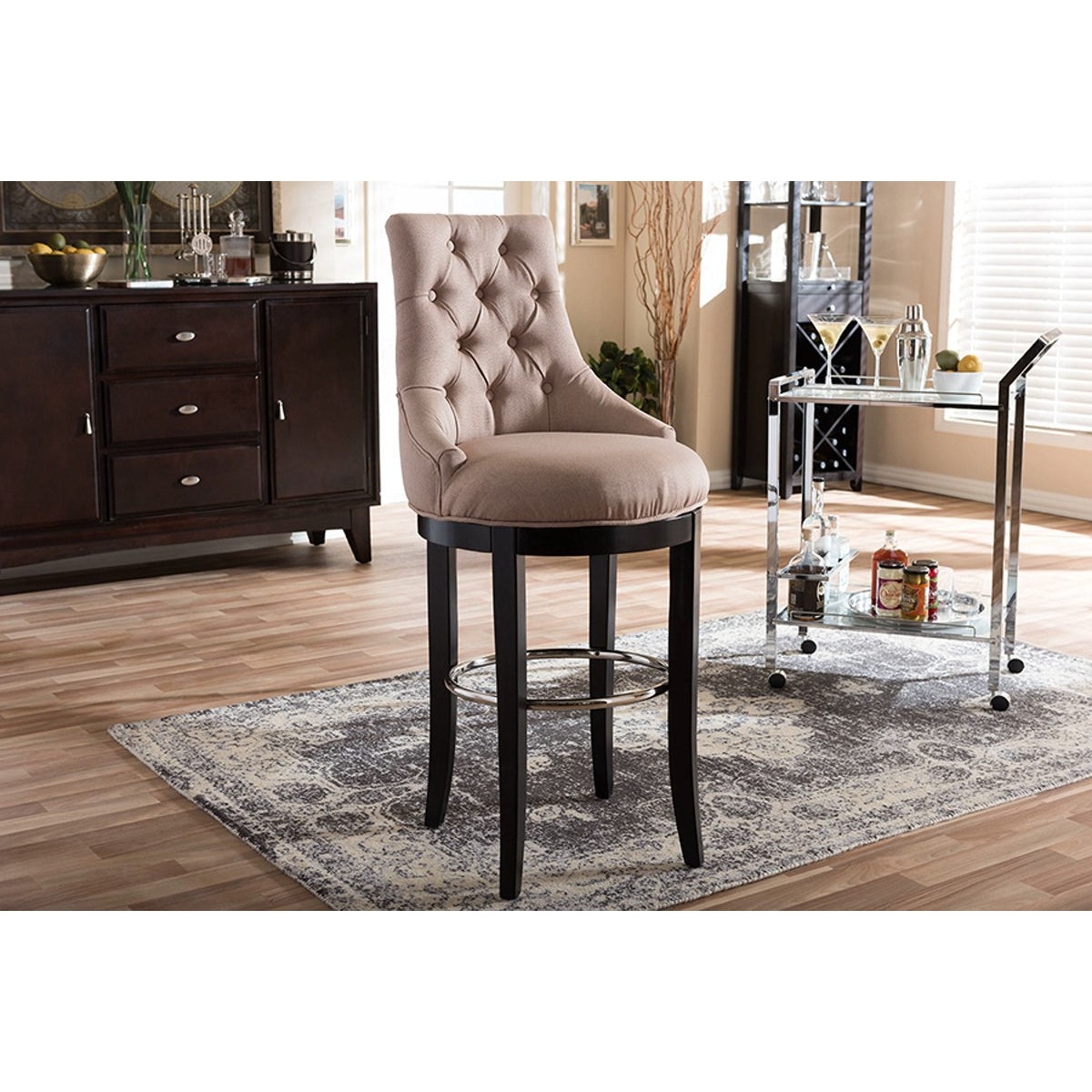 Baxton Studio Harmony Modern and Contemporary Button-tufted Beige Fabric Upholstered Bar Stool with Metal Footrest Baxton Studio-Bar Stools-Minimal And Modern - 6