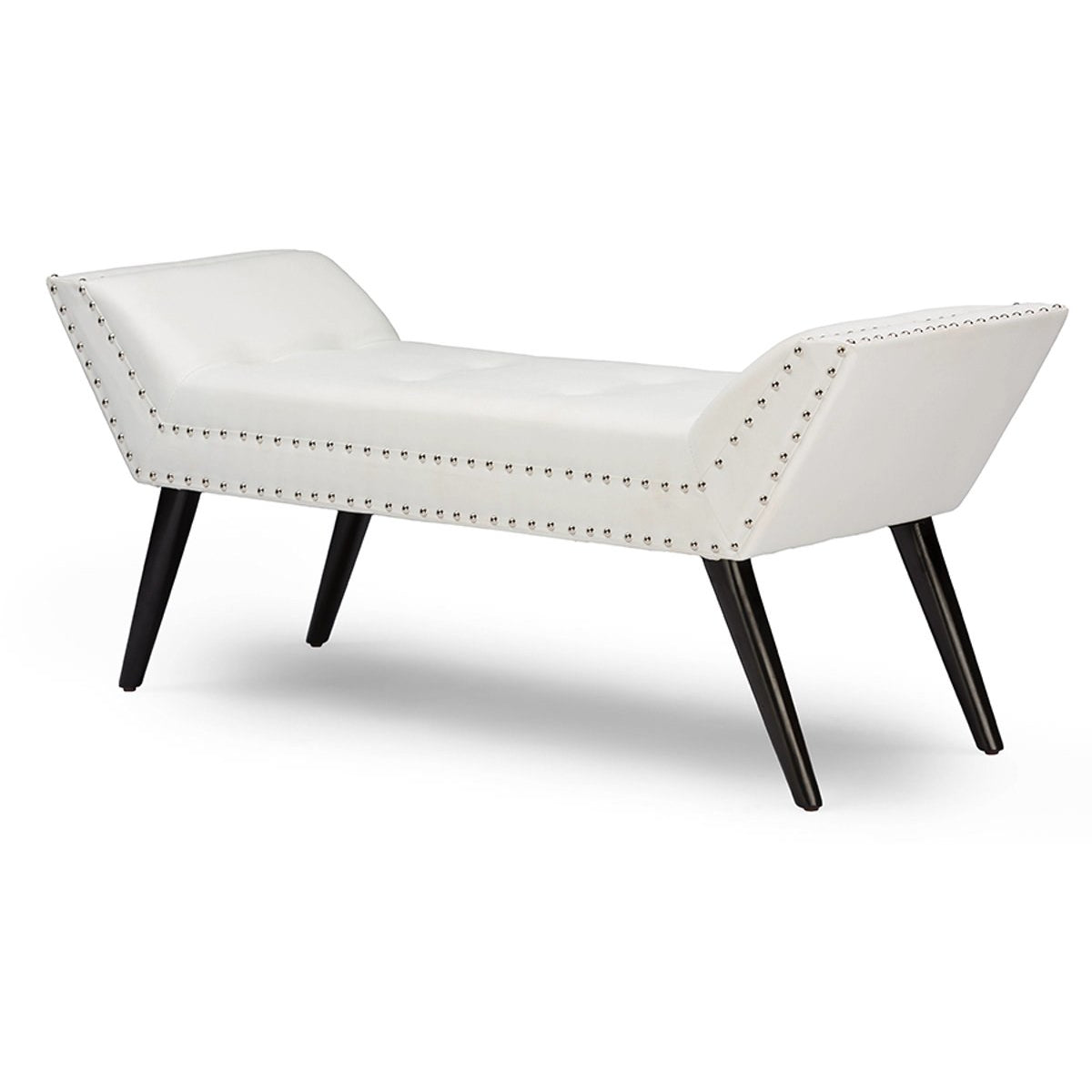 Baxton Studio Tamblin Modern and Contemporary White Faux Leather Upholstered Large Ottoman Seating Bench Baxton Studio-benches-Minimal And Modern - 2
