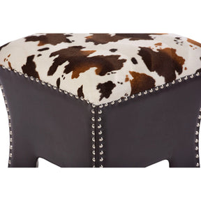 Baxton Studio Sally Modern and Contemporary Cow-print Patterned Fabric Brown Faux Leather Upholstered Accent Stool with Nail heads Baxton Studio-benches-Minimal And Modern - 3