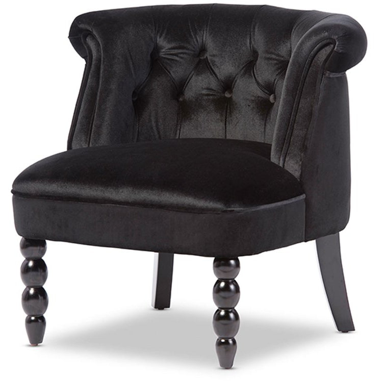 Baxton Studio Flax Victorian Style Contemporary Black Velvet Fabric Upholstered Vanity Accent Chair Baxton Studio-chairs-Minimal And Modern - 1