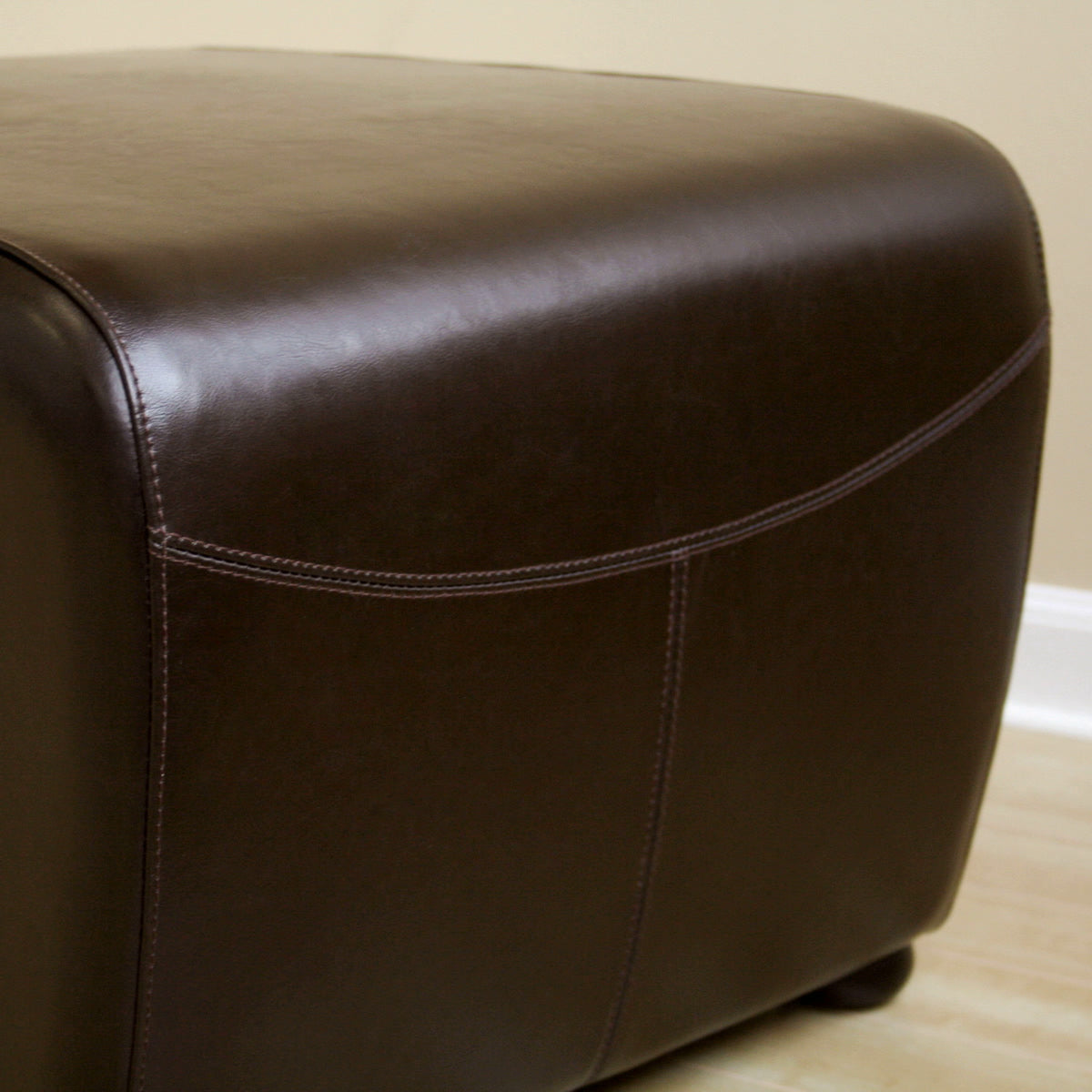 Baxton Studio Dark Brown Full Leather Ottoman with Rounded Sides Baxton Studio-ottomans-Minimal And Modern - 2