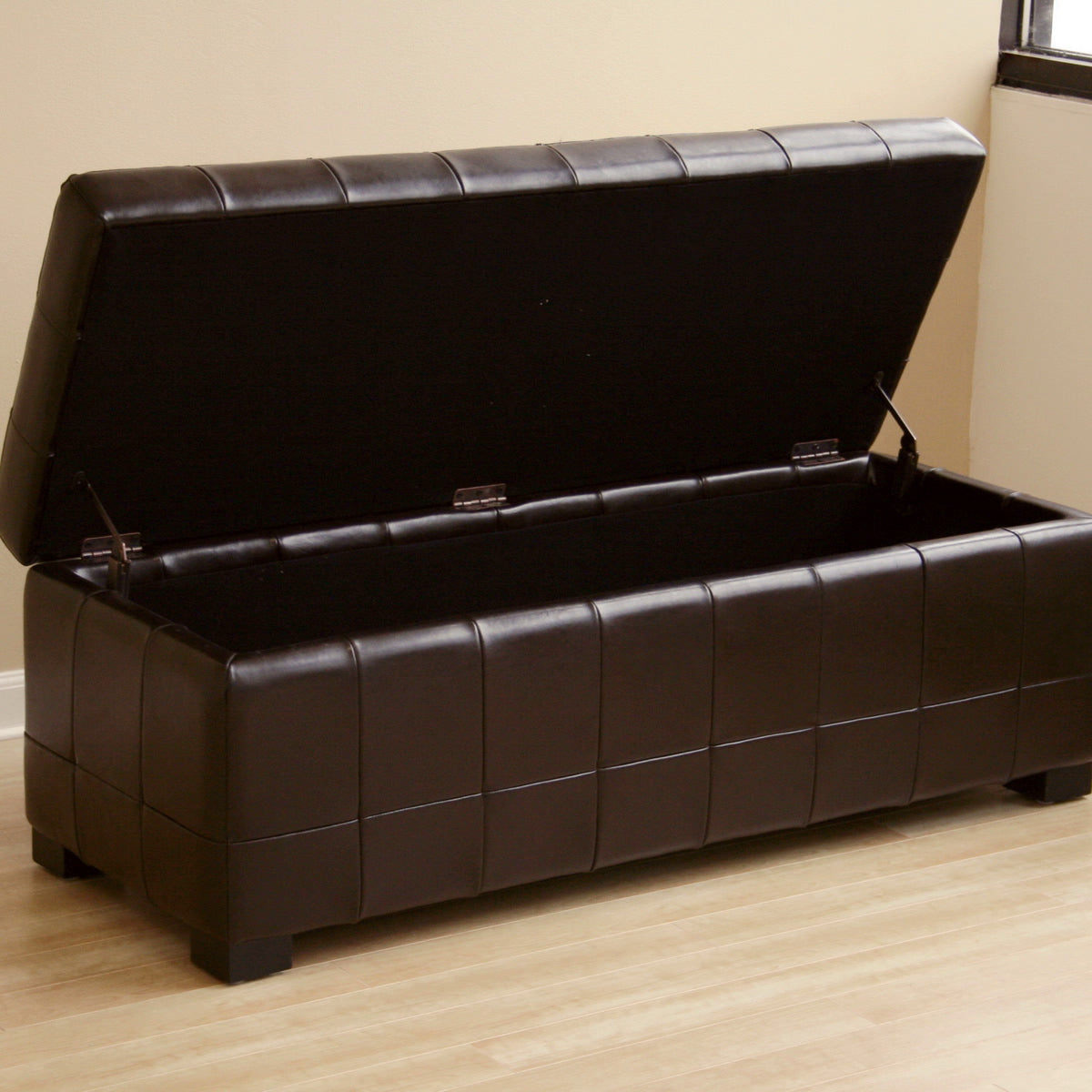 Baxton Studio Dark Brown Full Leather Storage Bench Ottoman with Dimples Baxton Studio-ottomans-Minimal And Modern - 2