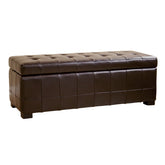 Baxton Studio Dark Brown Full Leather Storage Bench Ottoman with Dimples Baxton Studio-ottomans-Minimal And Modern - 1