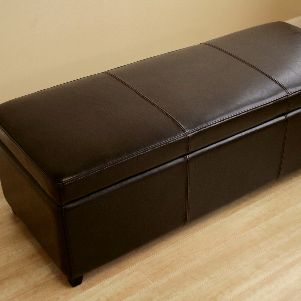 Baxton Studio Dark Brown Full Leather Storage Bench Ottoman with Stitching  Baxton Studio-ottomans-Minimal And Modern - 3