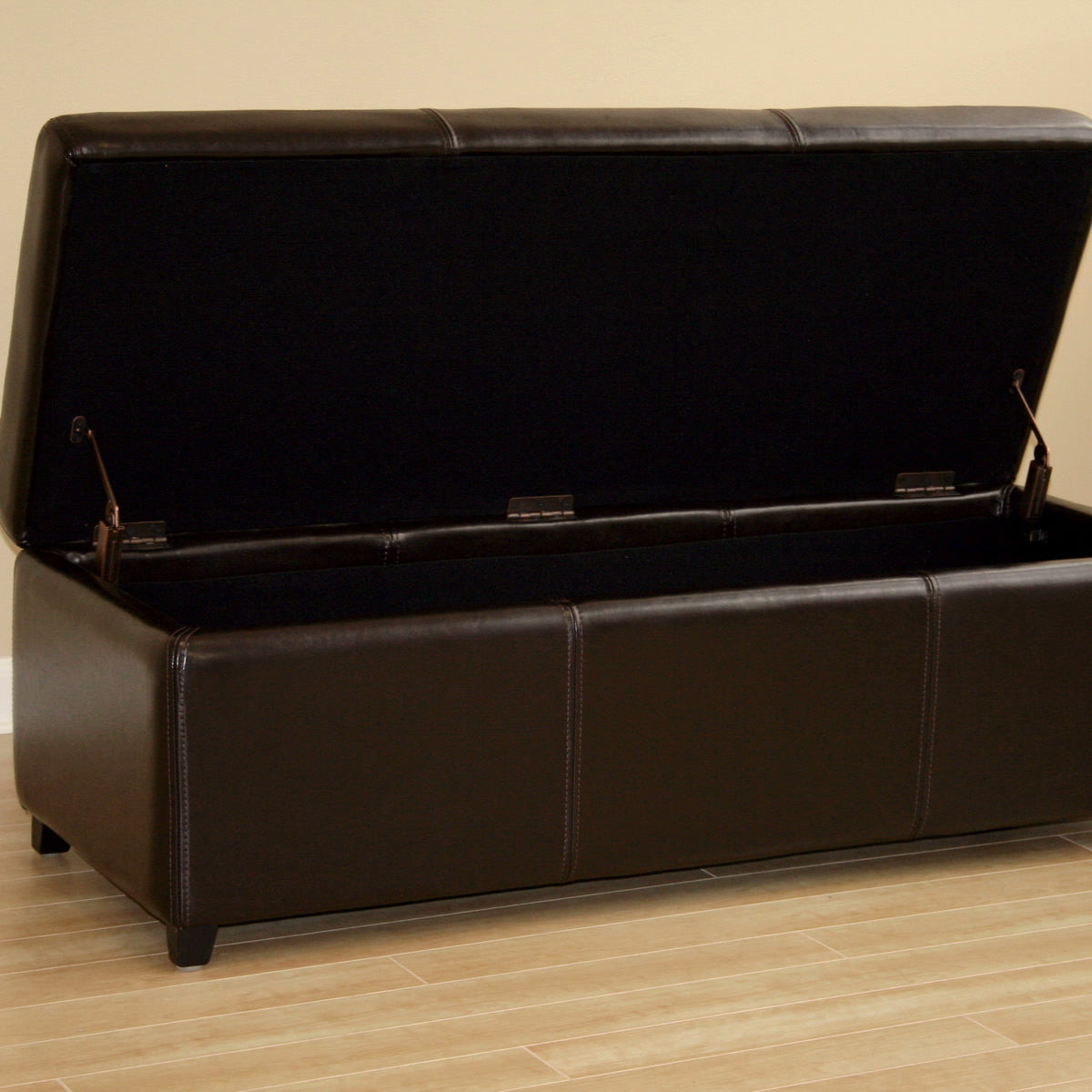 Baxton Studio Dark Brown Full Leather Storage Bench Ottoman with Stitching  Baxton Studio-ottomans-Minimal And Modern - 4