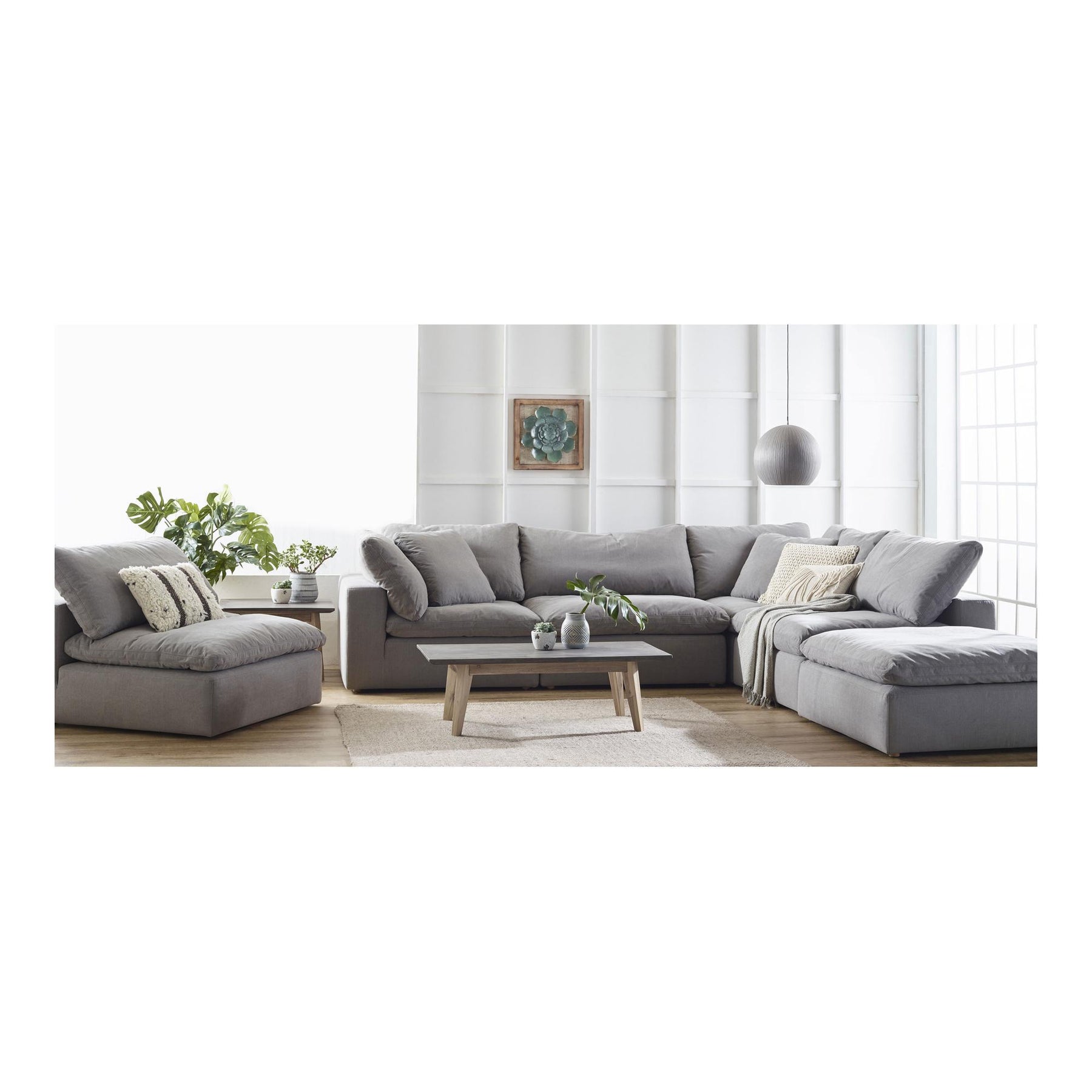 Moe's Home Collection Clay Modular Sectional Livesmart Fabric Light Grey - YJ-1003-29
