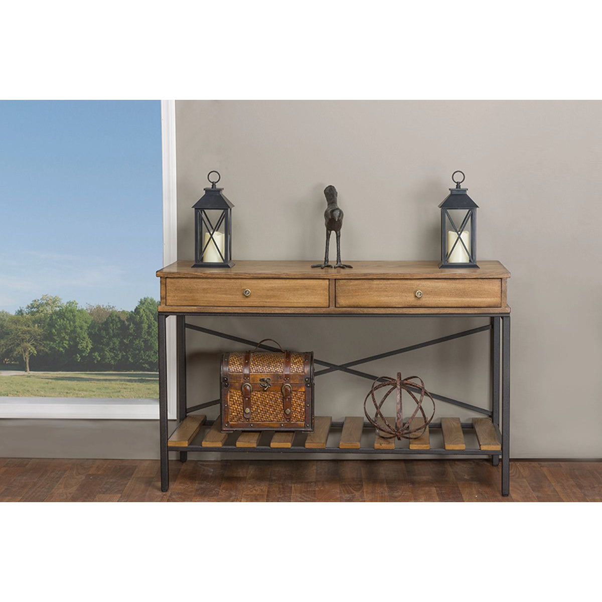 Baxton Studio Newcastle Wood and Metal Console Table-Criss-Cross Baxton Studio-side tables-Minimal And Modern - 6