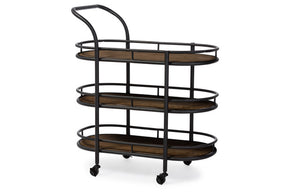 Baxton Studio Karlin Rustic Industrial Style Antique Black Textured Finish Metal Distressed Wood Mobile Kitchen Bar Serving Wine Cart
