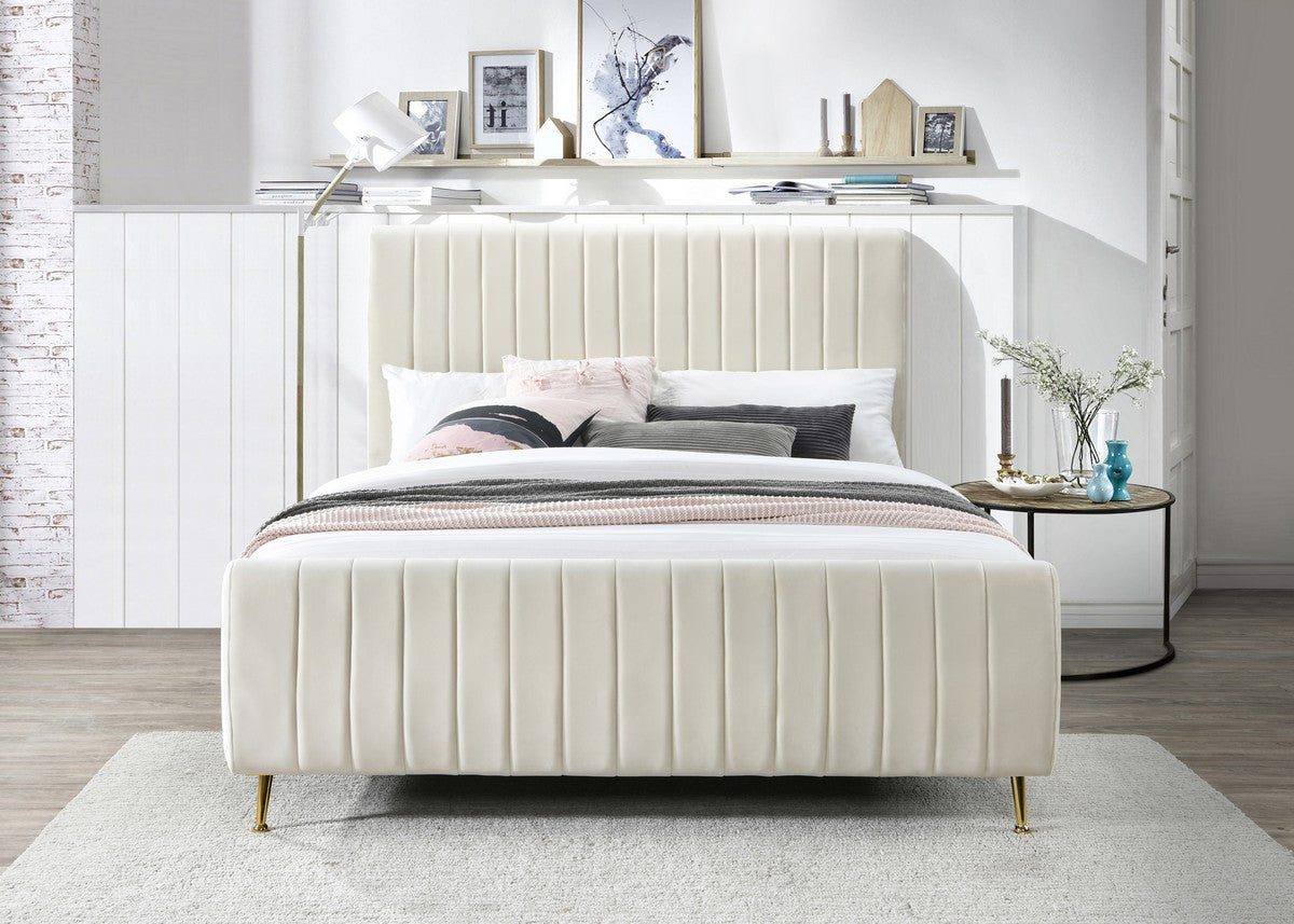 Meridian Furniture Zara Cream Velvet King Bed (3 Boxes)