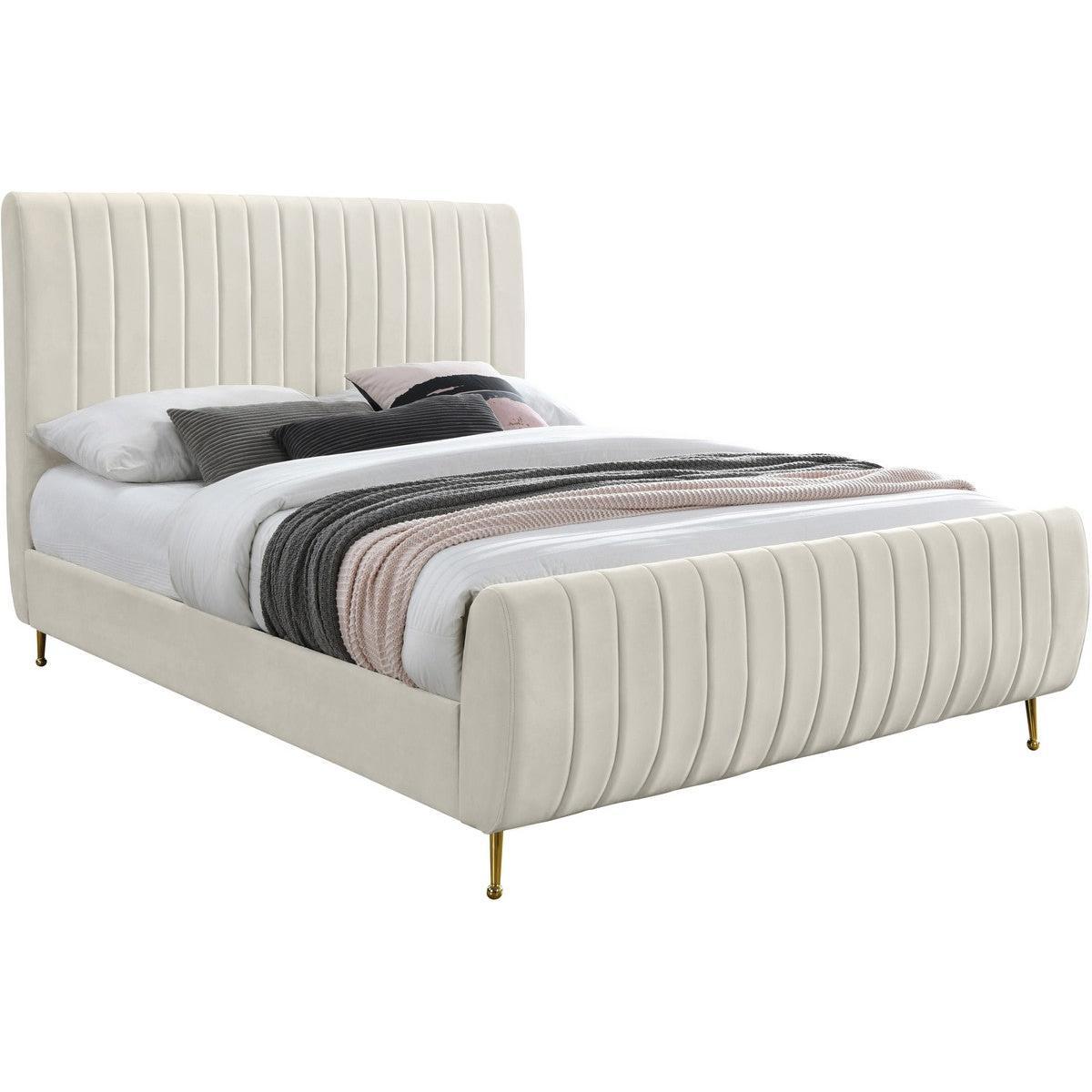Meridian Furniture Zara Cream Velvet Queen Bed (3 Boxes)Meridian Furniture - Queen Bed (3 Boxes) - Minimal And Modern - 1