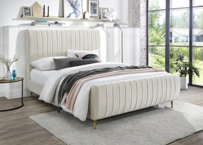 Meridian Furniture Zara Cream Velvet Queen Bed (3 Boxes)