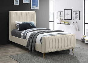 Meridian Furniture Zara Cream Velvet Twin Bed (3 Boxes)