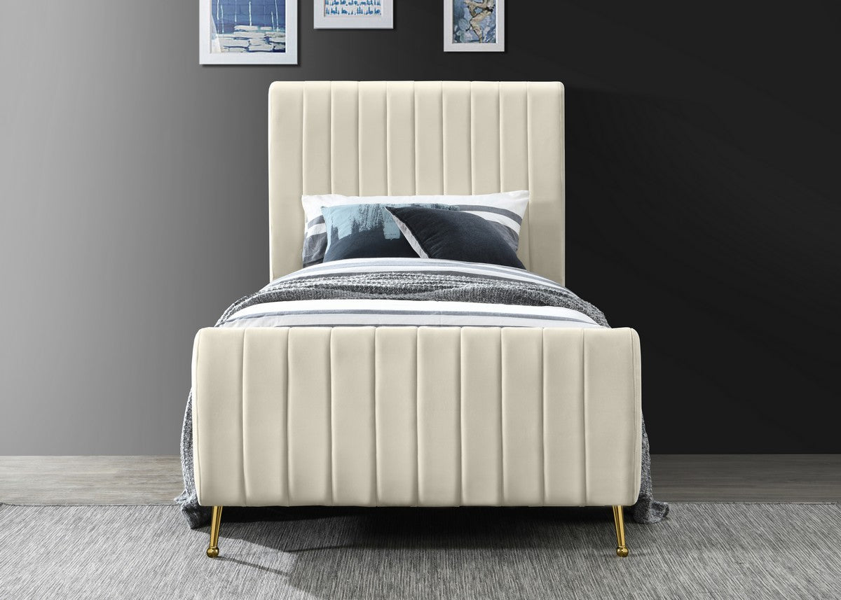 Meridian Furniture Zara Cream Velvet Twin Bed (3 Boxes)