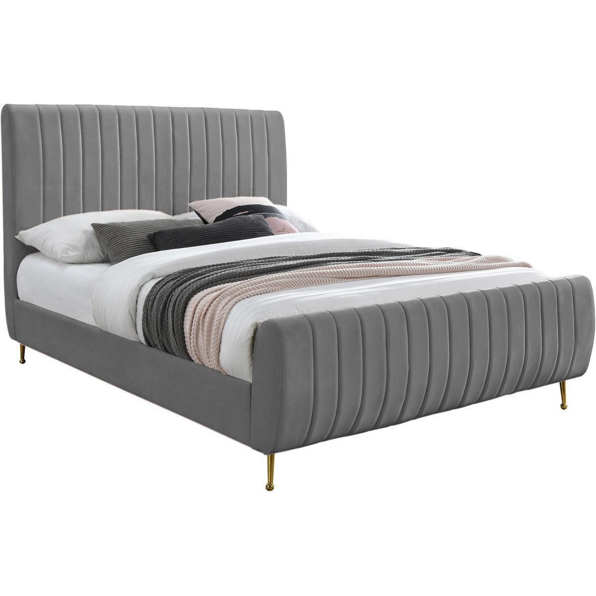 Meridian Furniture Zara Grey Velvet Full Bed (3 Boxes)Meridian Furniture - Full Bed (3 Boxes) - Minimal And Modern - 1