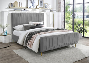 Meridian Furniture Zara Grey Velvet Full Bed (3 Boxes)