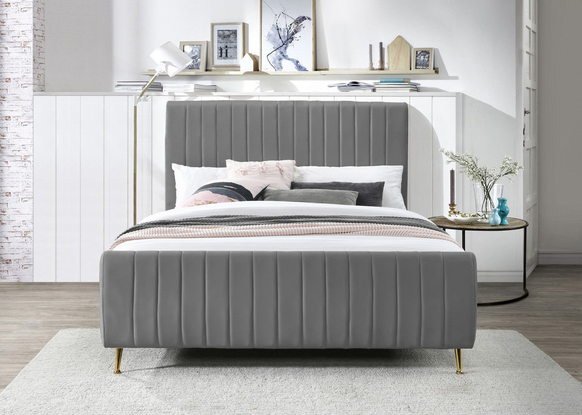 Meridian Furniture Zara Grey Velvet King Bed (3 Boxes)