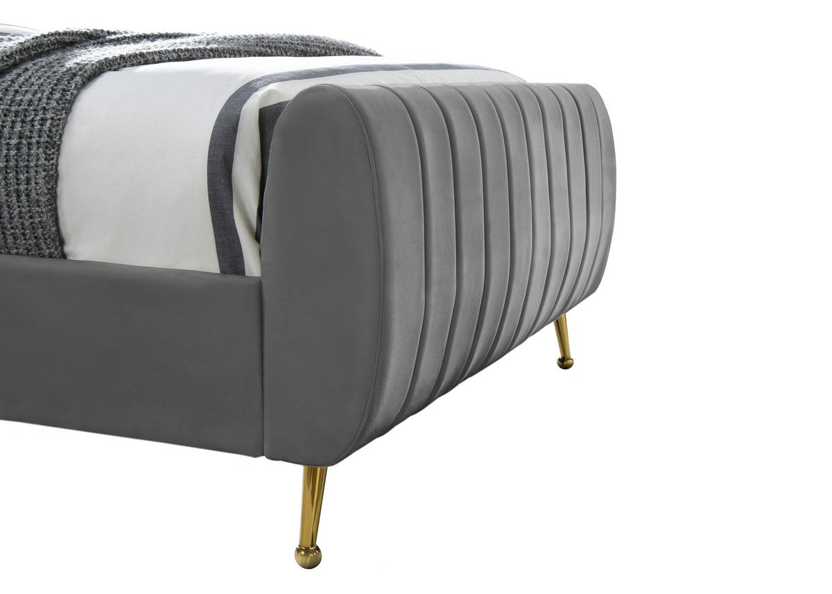 Meridian Furniture Zara Grey Velvet Queen Bed (3 Boxes)