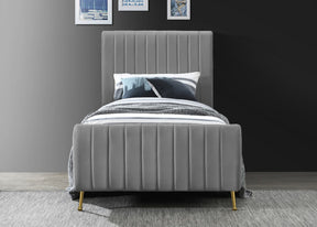 Meridian Furniture Zara Grey Velvet Twin Bed (3 Boxes)