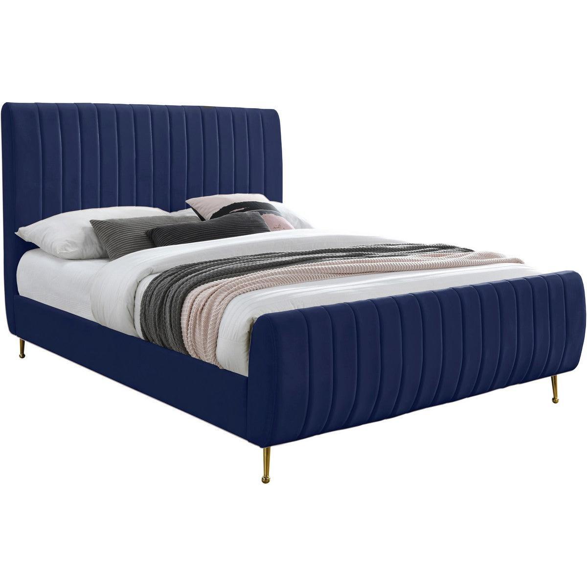 Meridian Furniture Zara Navy Velvet Full Bed (3 Boxes)Meridian Furniture - Full Bed (3 Boxes) - Minimal And Modern - 1