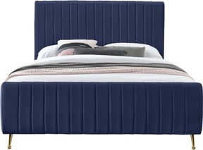 Meridian Furniture Zara Navy Velvet King Bed (3 Boxes)