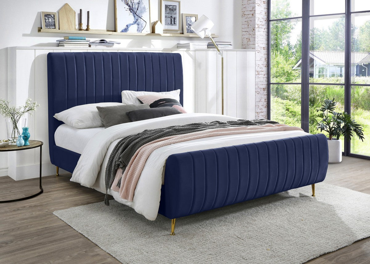Meridian Furniture Zara Navy Velvet Queen Bed (3 Boxes)