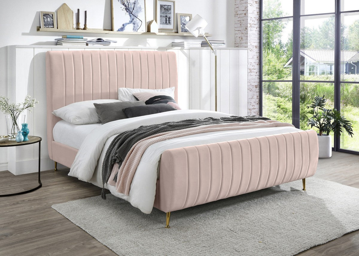 Meridian Furniture Zara Pink Velvet Full Bed (3 Boxes)