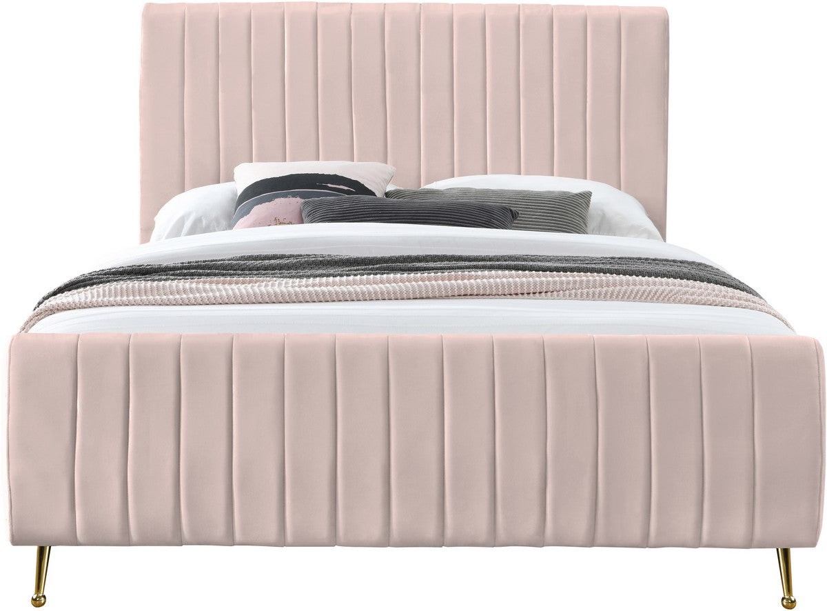 Meridian Furniture Zara Pink Velvet Full Bed (3 Boxes)