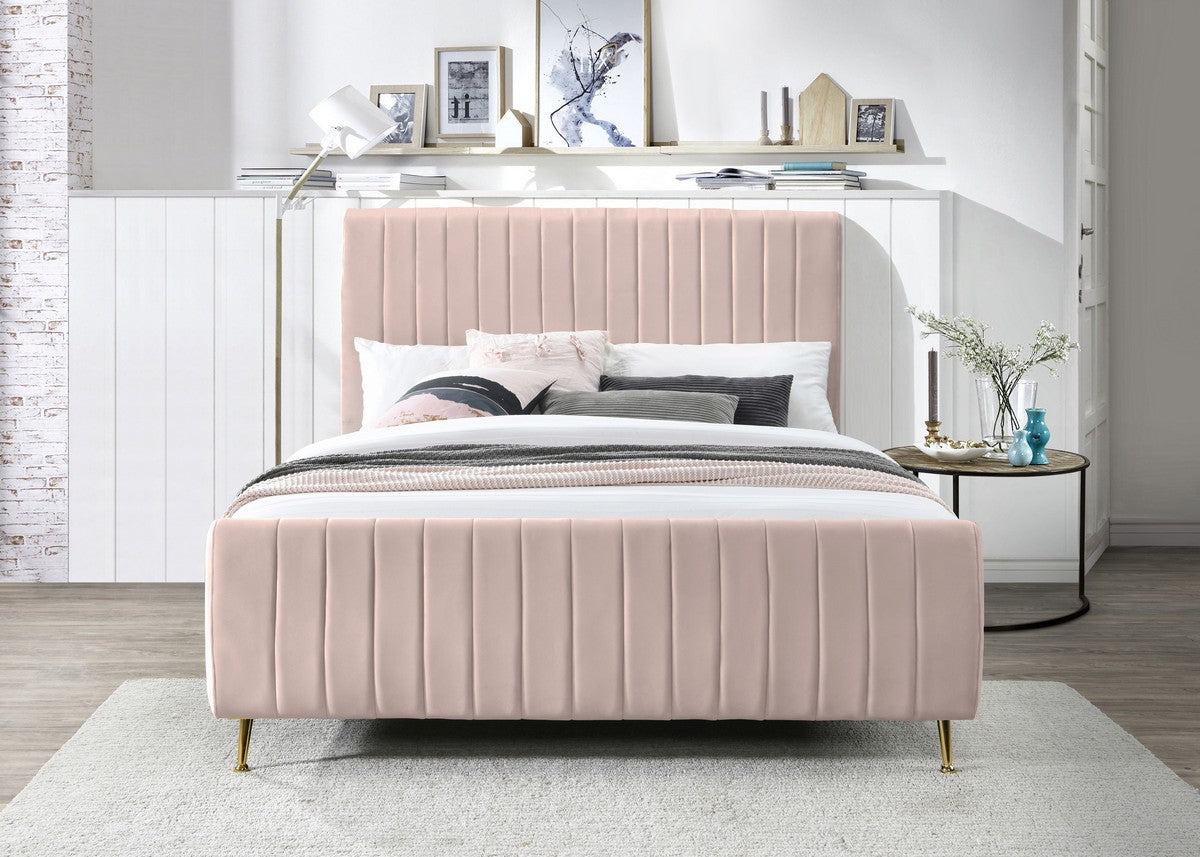 Meridian Furniture Zara Pink Velvet King Bed (3 Boxes)