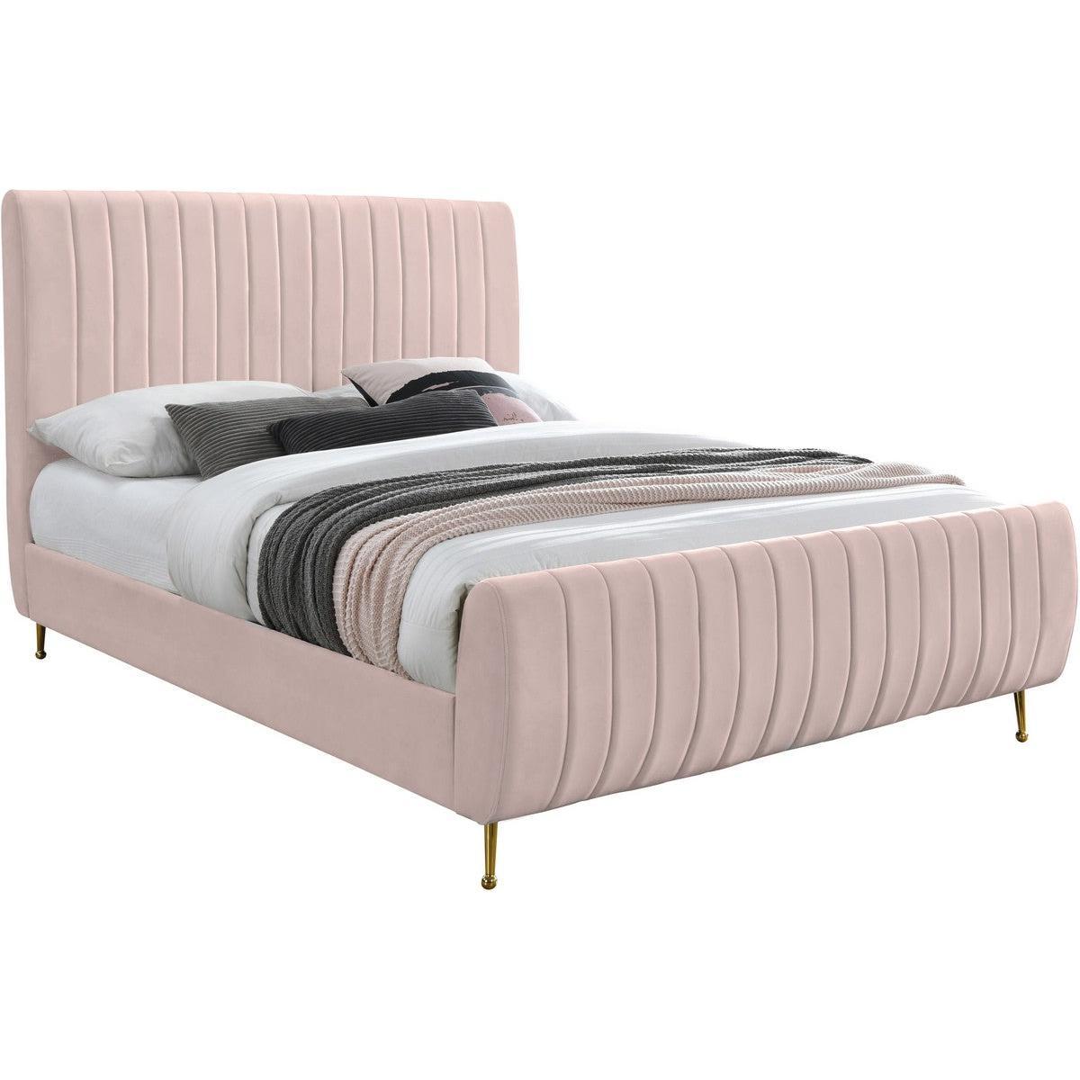Meridian Furniture Zara Pink Velvet Queen Bed (3 Boxes)Meridian Furniture - Queen Bed (3 Boxes) - Minimal And Modern - 1