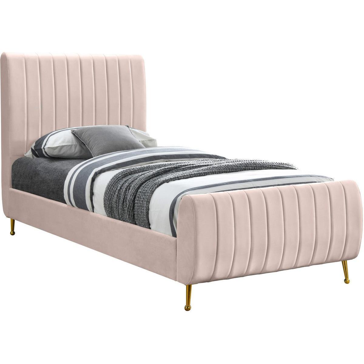 Meridian Furniture Zara Pink Velvet Twin Bed (3 Boxes)Meridian Furniture - Twin Bed (3 Boxes) - Minimal And Modern - 1