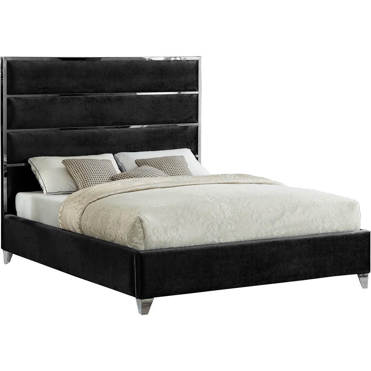 Meridian Furniture Zuma Black Velvet Queen BedMeridian Furniture - Queen Bed - Minimal And Modern - 1