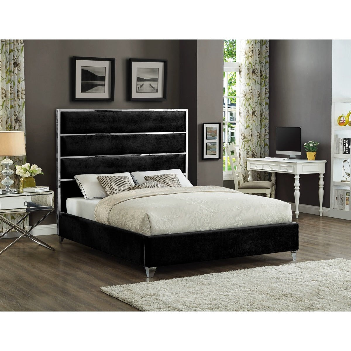Meridian Furniture Zuma Black Velvet Queen Bed-Minimal & Modern