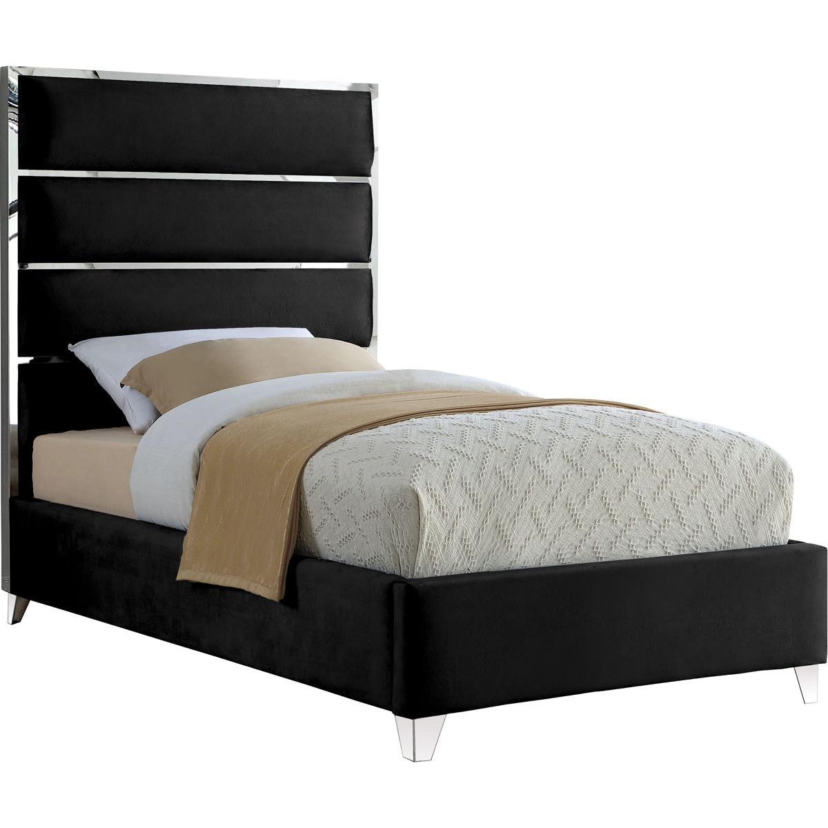 Meridian Furniture Zuma Black Velvet Twin BedMeridian Furniture - Twin Bed - Minimal And Modern - 1