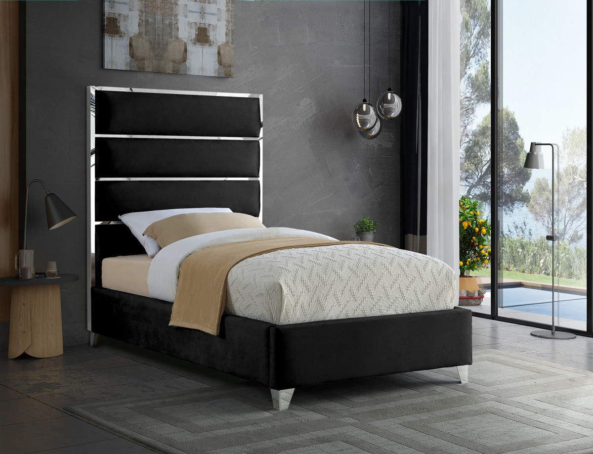 Meridian Furniture Zuma Black Velvet Twin Bed