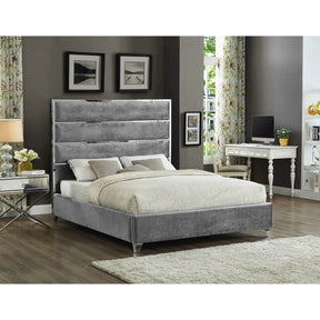 Meridian Furniture Zuma Grey Velvet Full Bed-Minimal & Modern