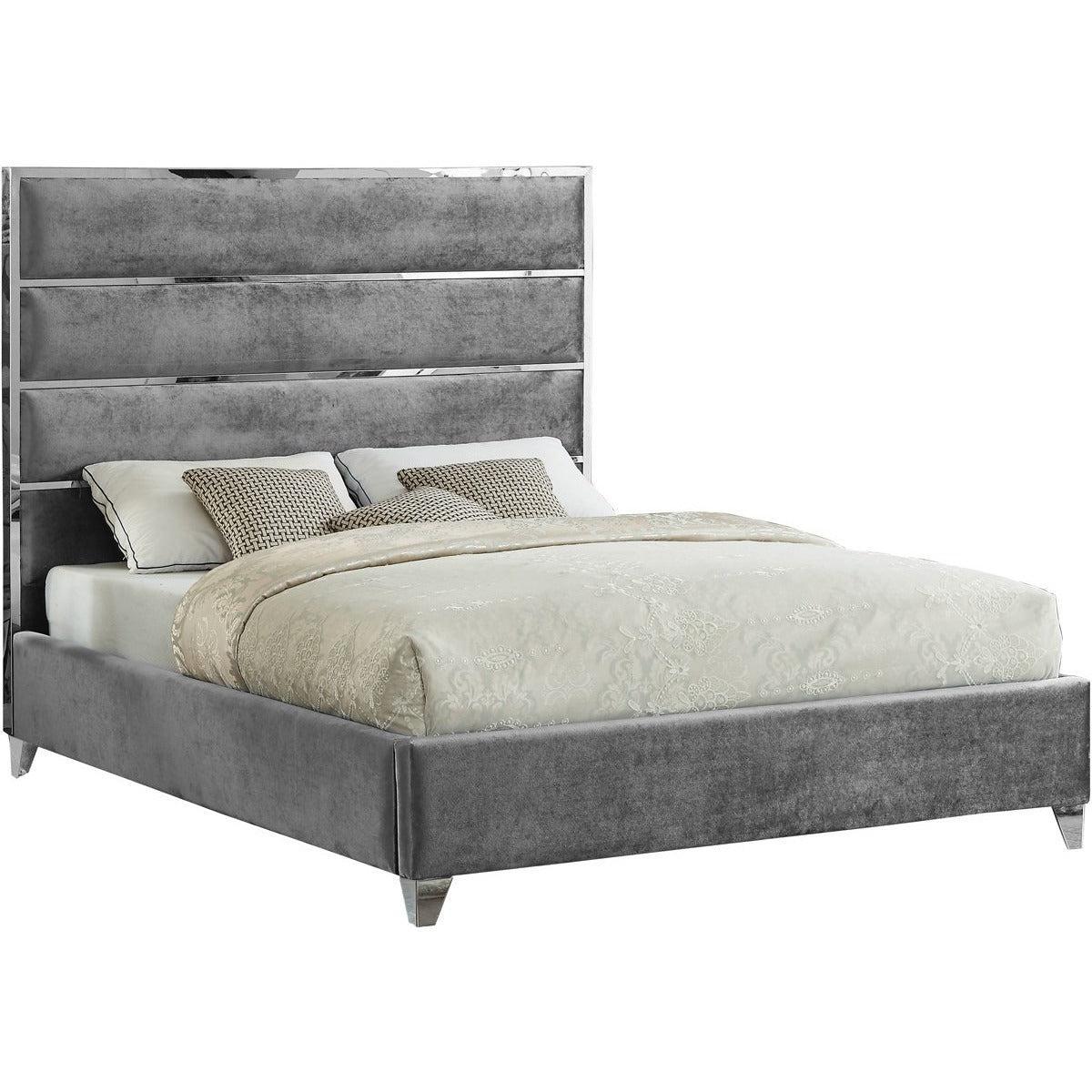 Meridian Furniture Zuma Grey Velvet King BedMeridian Furniture - King Bed - Minimal And Modern - 1