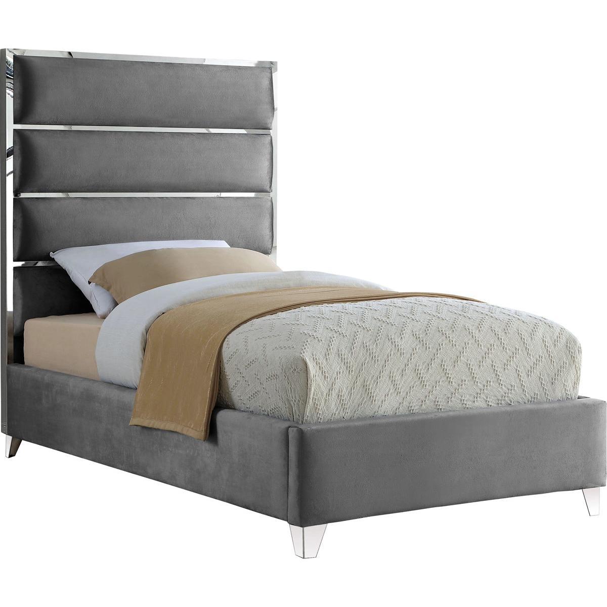 Meridian Furniture Zuma Grey Velvet Twin BedMeridian Furniture - Twin Bed - Minimal And Modern - 1