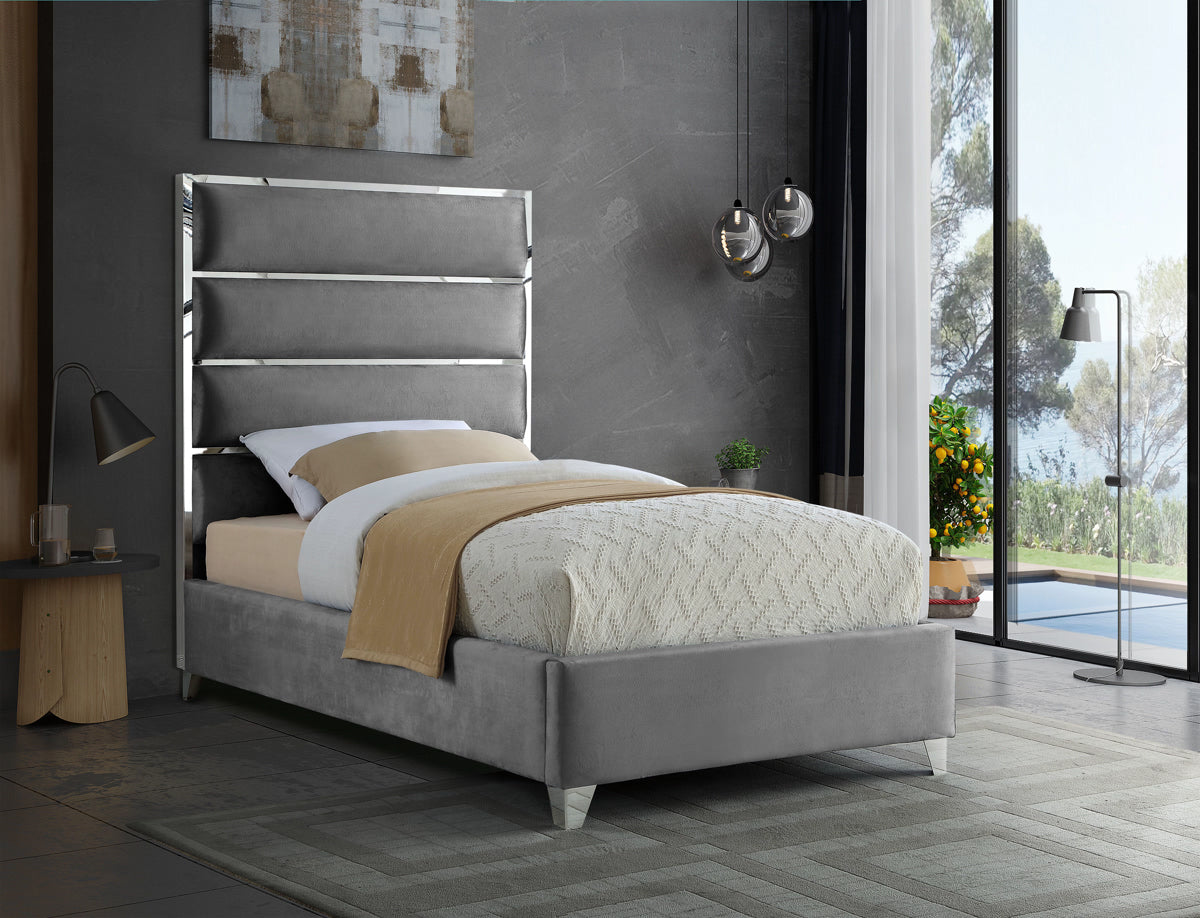 Meridian Furniture Zuma Grey Velvet Twin Bed