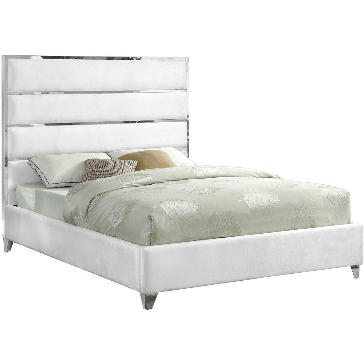 Meridian Furniture Zuma White Velvet Full BedMeridian Furniture - Full Bed - Minimal And Modern - 1