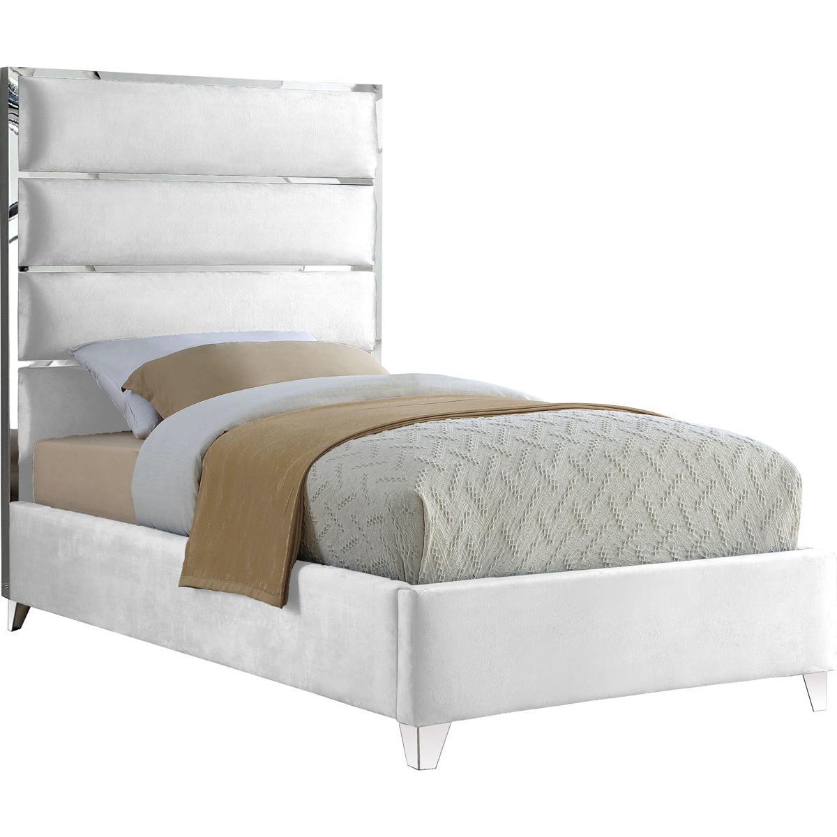 Meridian Furniture Zuma White Velvet Twin BedMeridian Furniture - Twin Bed - Minimal And Modern - 1