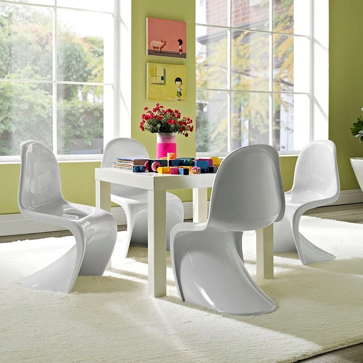 Modway Furniture Modern Slither Kids Chair Set of 4 In White EEI-1253-WHI-Minimal & Modern