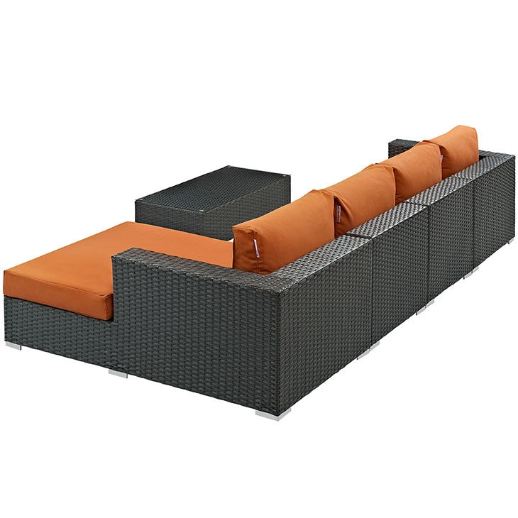 Modway Furniture Modern Sojourn 5 Piece Outdoor Patio Sunbrella® Sectional Set-Minimal & Modern