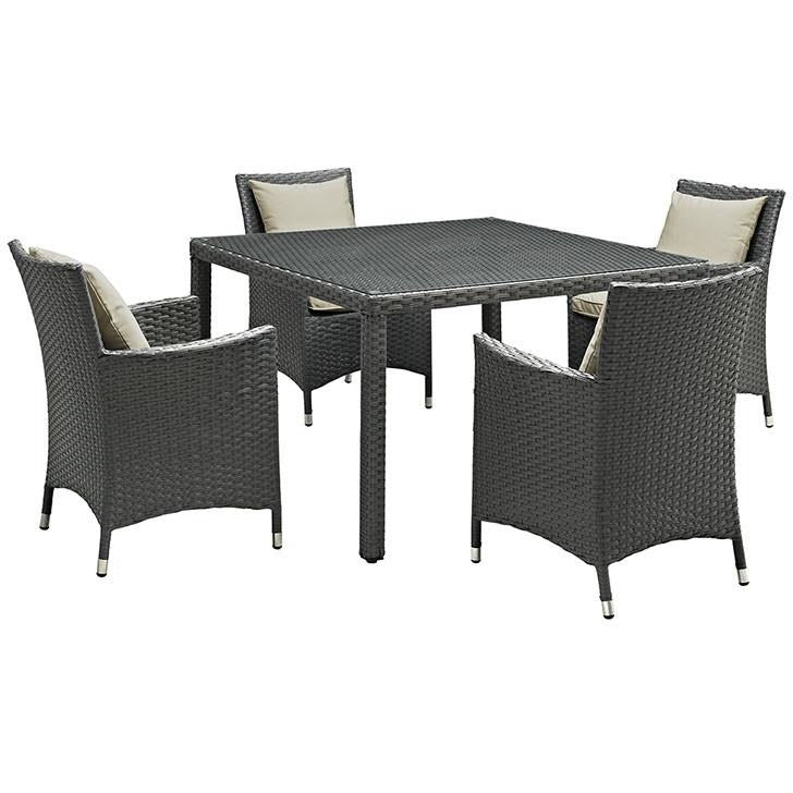 Modway Furniture Modern Sojourn 5 Piece Outdoor Patio Sunbrella® Dining Set-Minimal & Modern