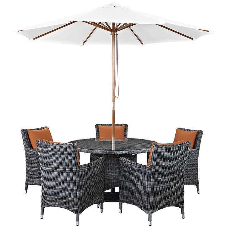 Modway Furniture Modern Summon 7 Piece Outdoor Patio Sunbrella® Dining Set-Minimal & Modern