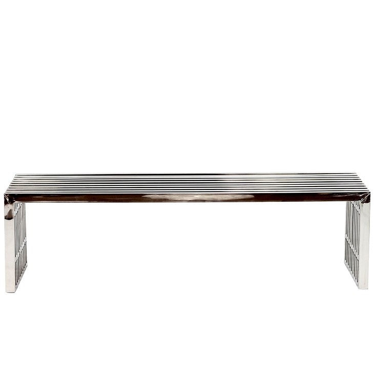 Modway Furniture Modern Gridiron Large Stainless Steel Bench In Silver EEI-570-SLV-Minimal & Modern