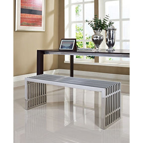 Modway Furniture Modern Gridiron Large Stainless Steel Bench In Silver EEI-570-SLV-Minimal & Modern