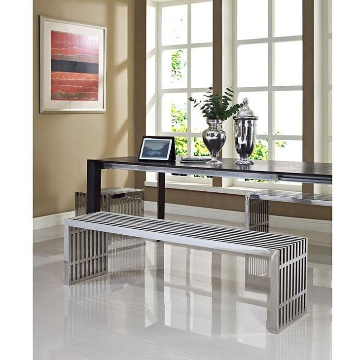 Modway Furniture Modern Gridiron Benches Set of 3 In Silver EEI-867-Minimal & Modern