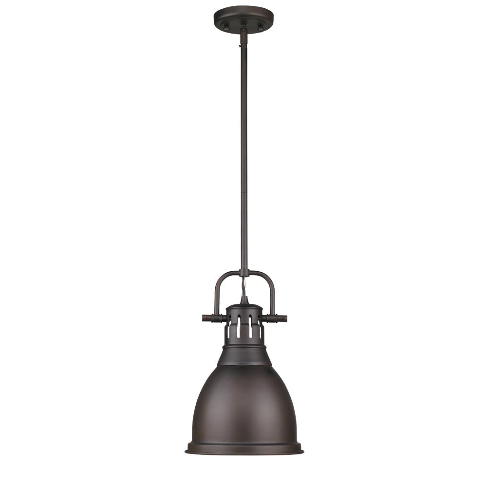 Golden Lighting Duncan Small Pendant with Rod in Rubbed Bronze with a Rubbed Bronze - 3604-S RBZ-RBZ-Minimal & Modern